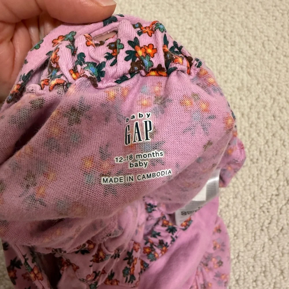 Gap pink Floral Ruffled Cotton Onesie with Matching Hat